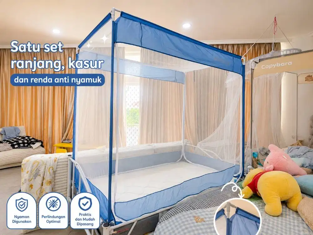 SECOND Kamar Bayi Set Tempat Tidur Besi Berkanopi Dengan Kasur Ranjang