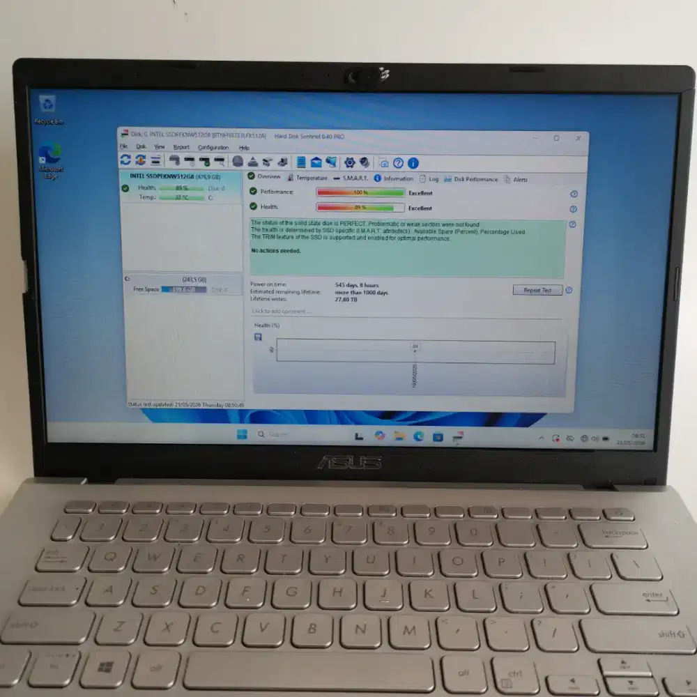 Laptop Asus i3 gen 7 RAM 8GB SSD 512GB