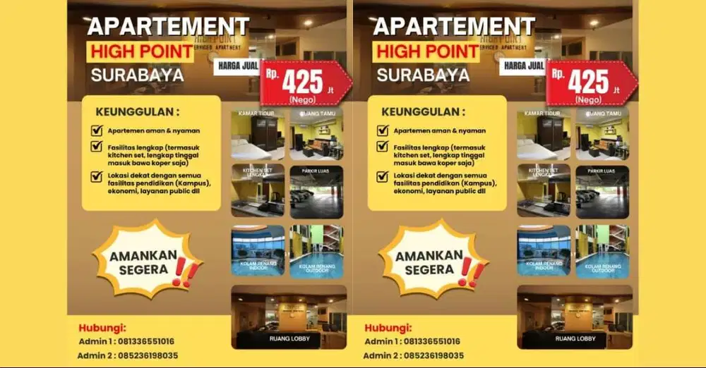 Apartement High Point Surabaya | SHMRS | Rp. 425 Jt (Nego)