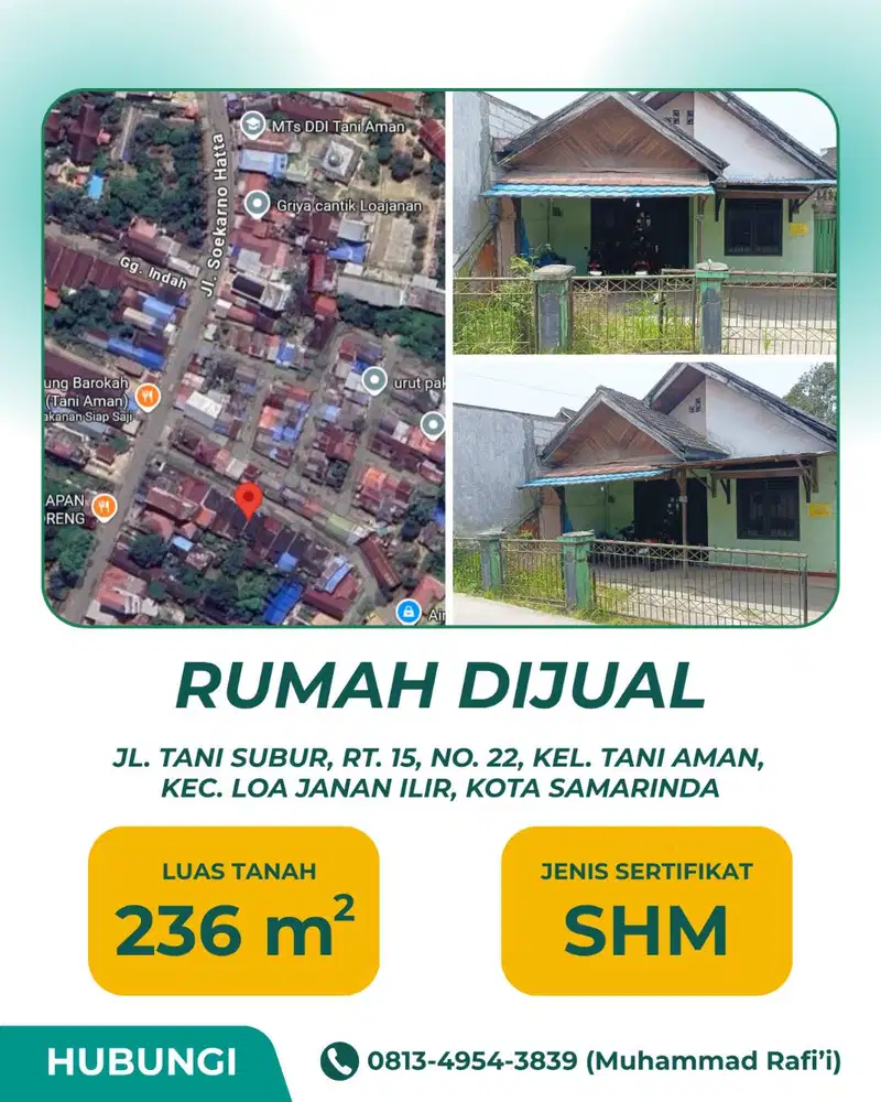 Dijual Rumah SHM Tanah Luas 236 m² di Jl. Tani Subur, Samarinda