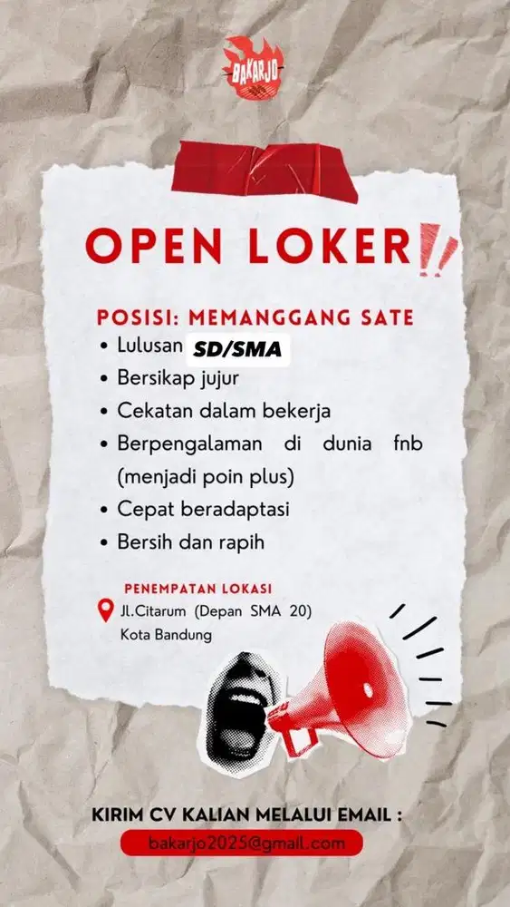 DI CARI ORANG UNTUK BAKAR SATE