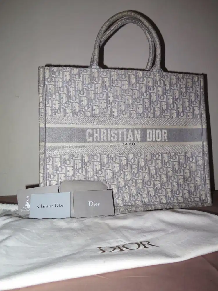 Dior Large Book Tote - Ecru and Gray Oblique