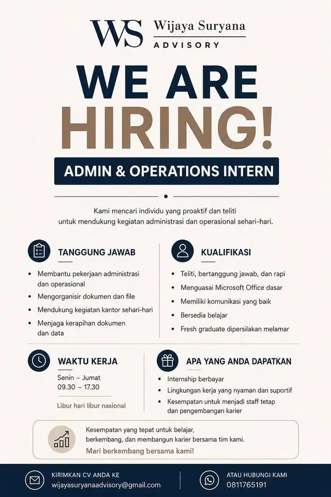 DIBUTUHKAN ADMIN (intern )