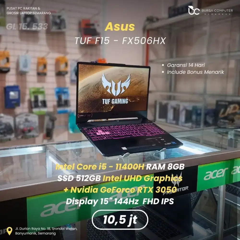 ASUS TUF F15-FX506HX | Core i5 11400H 8GB 512GB RTX3050