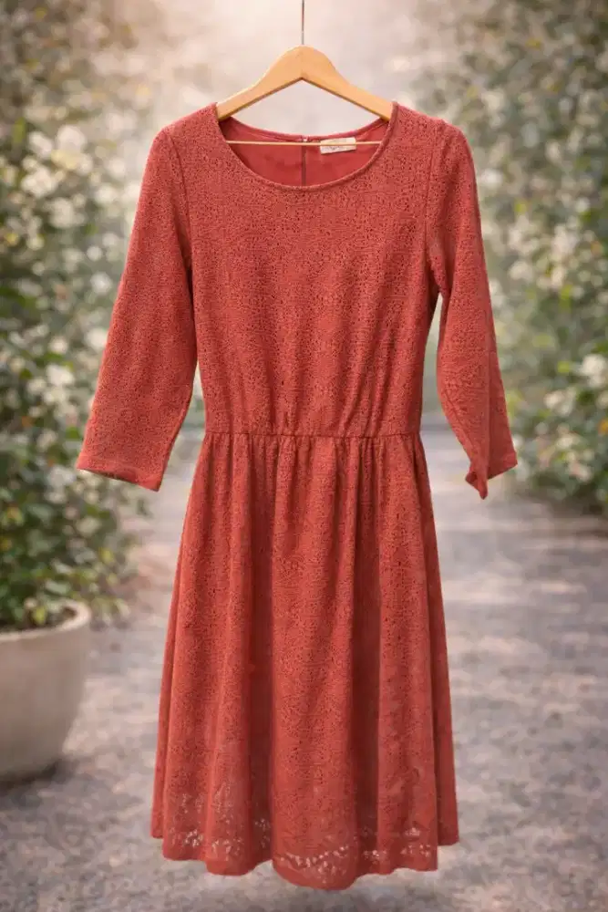 Rust Lace Fit & Flare Dress