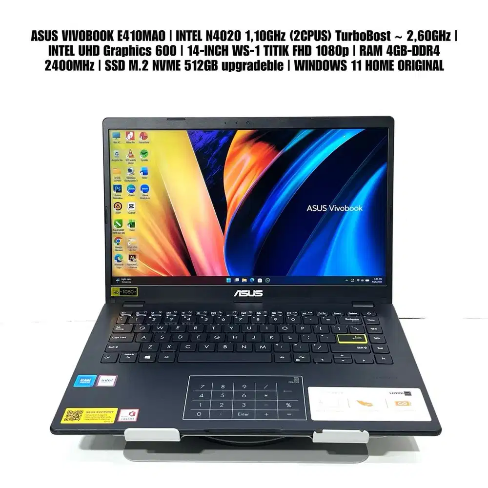 LAPTOP ASUS VIVOBOOK E410MA INTEL N4020 14INCH SSD 512GB WIN 11 ORI