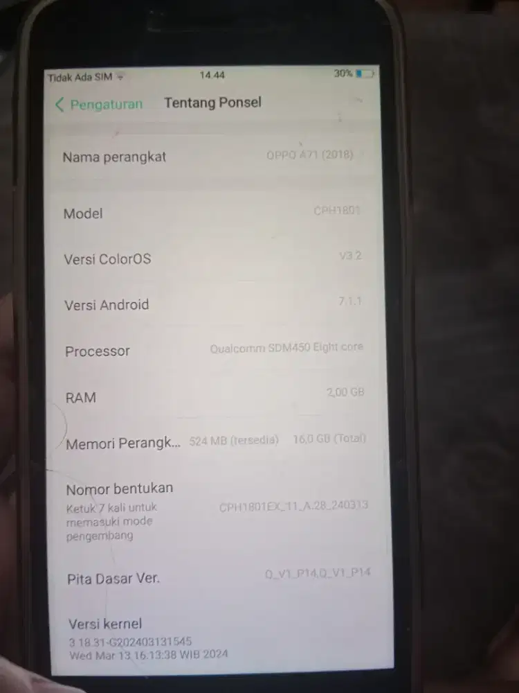 Dijual HP oppo a71 ram 2/16