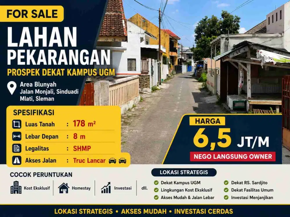 DIJUAL LAHAN PEKARANGAN — DEKAT KAMPUS UGM, MONJALI, SINDUADI