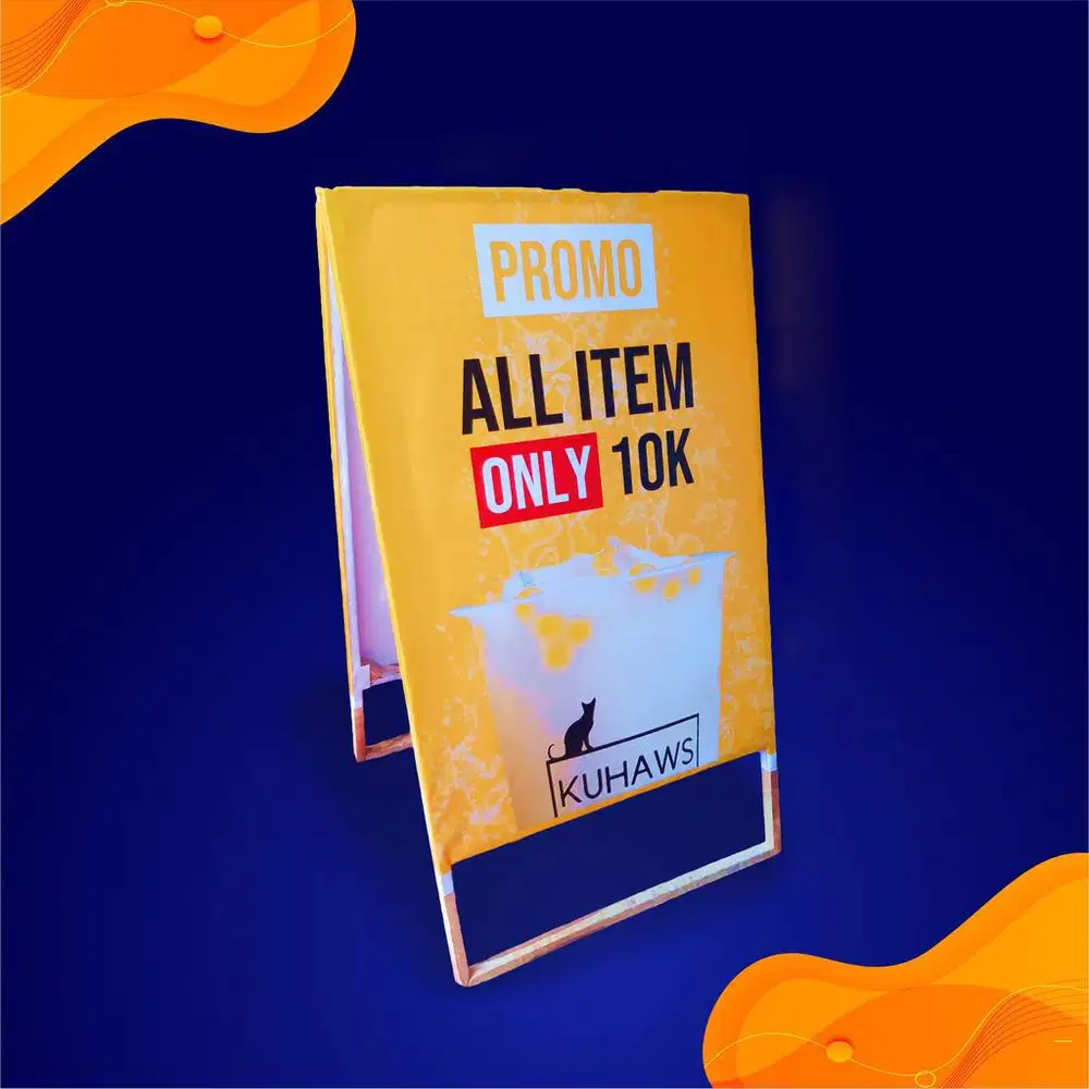 Bikin plang segitiga a banner kayu murah jualan ptomosi minuman segar