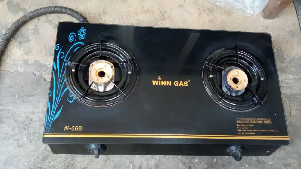 Kompor WINN GAS W668 2 tungku glass siap pakai