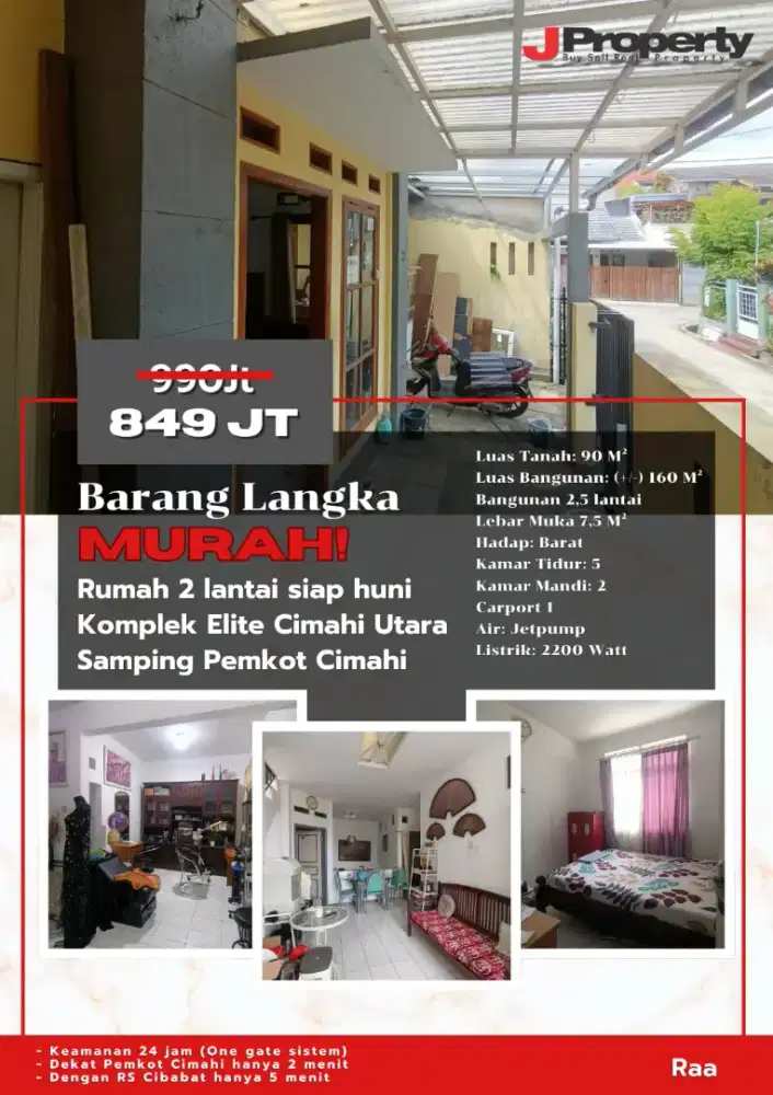 JUAL RUGI BUTUH KEPEPET RUMAH CLUSTER  CIMAHI DEKAT PEMKOT 800 JT AN