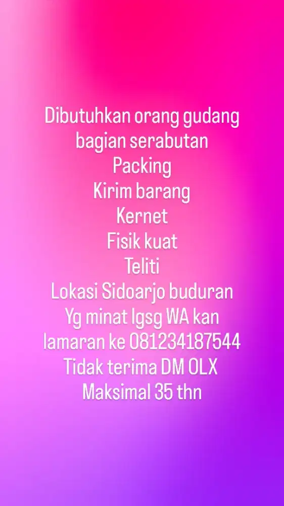 Lowongan kerja pria bagian gudang