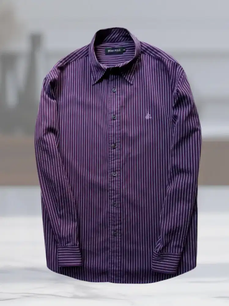 KEMEJA PANJANG BEANPOLE SALUR UNGU PUTIH, SIZE : XL (LD118-120,P75)