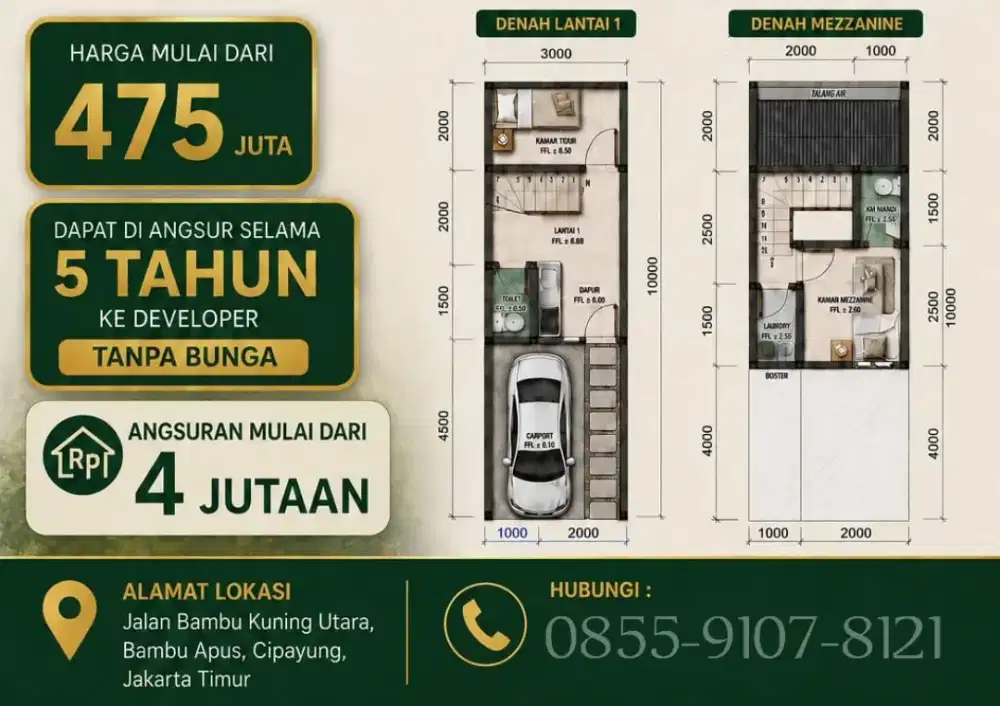 Di Jual Rumah Siap Bangun Konsep Mezzanine di Cipayung Jakarta Timur