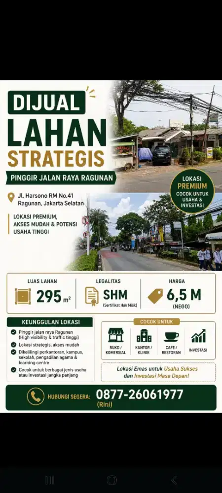 Lahan Strategis pinggir jalan raya Ragunan