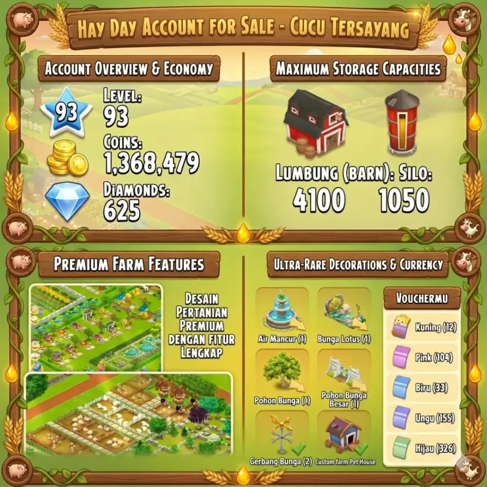 Akun Hay Day Lv 93