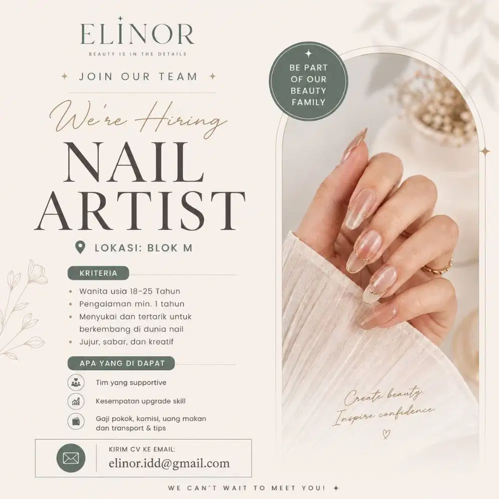 Dibutuhkan Segera Nail Artist