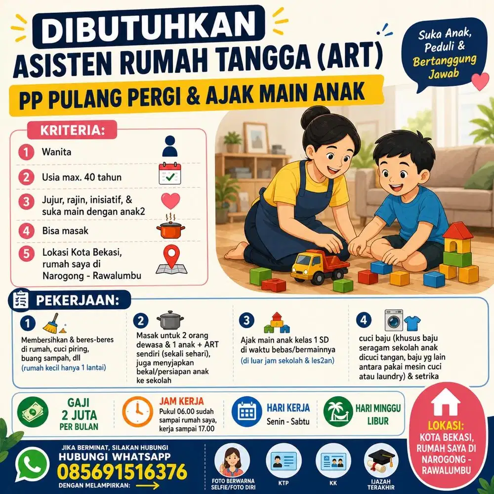 Asisten Rumah Tangga (ART) PP Pulang Pergi & Ajak Main Anak