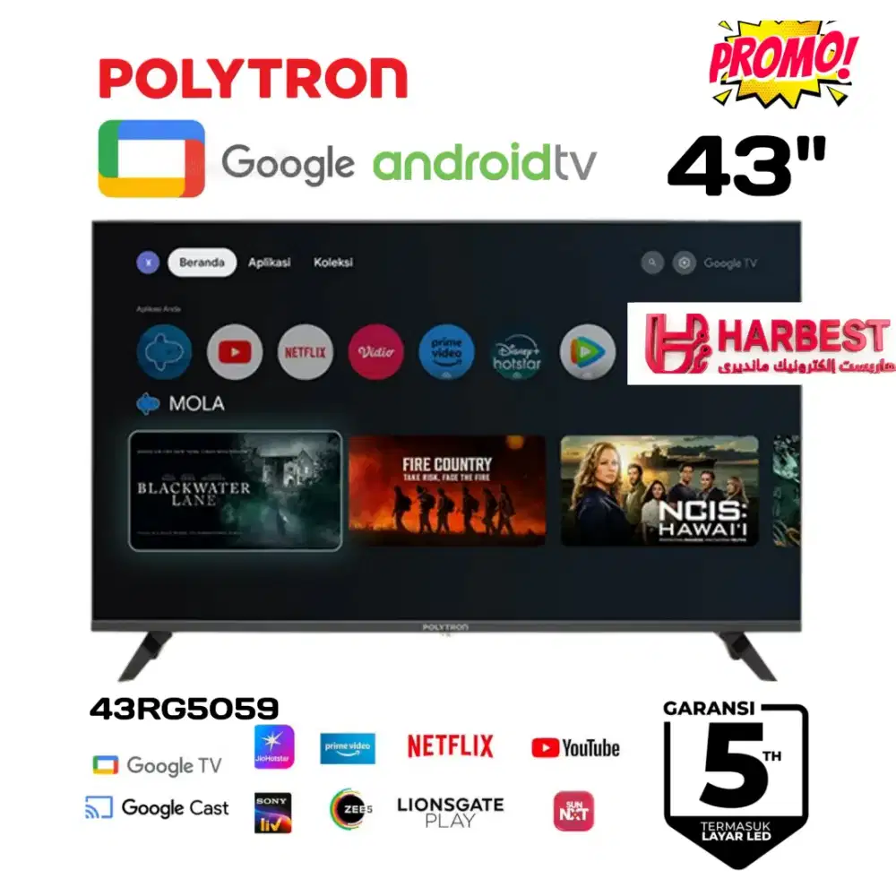 POLYTRON Google Android TV 43 Inch Dolby NEFLIX 43RG5059 DIGITAL FHD