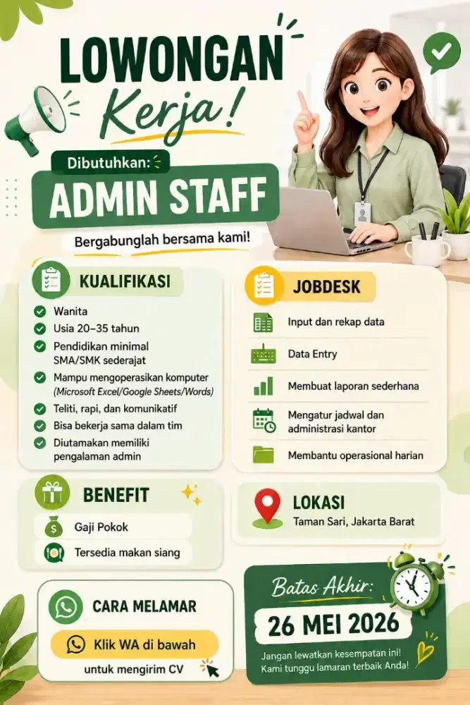 Admin Wanita Data Entry Hayam Wuruk