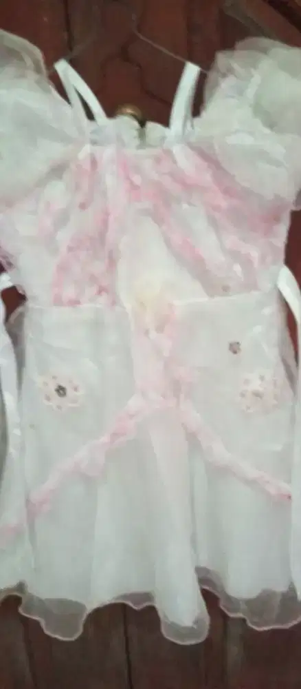 Dress Anak Perempuan D.A.7 Putih corak pink umur 3-5tahun