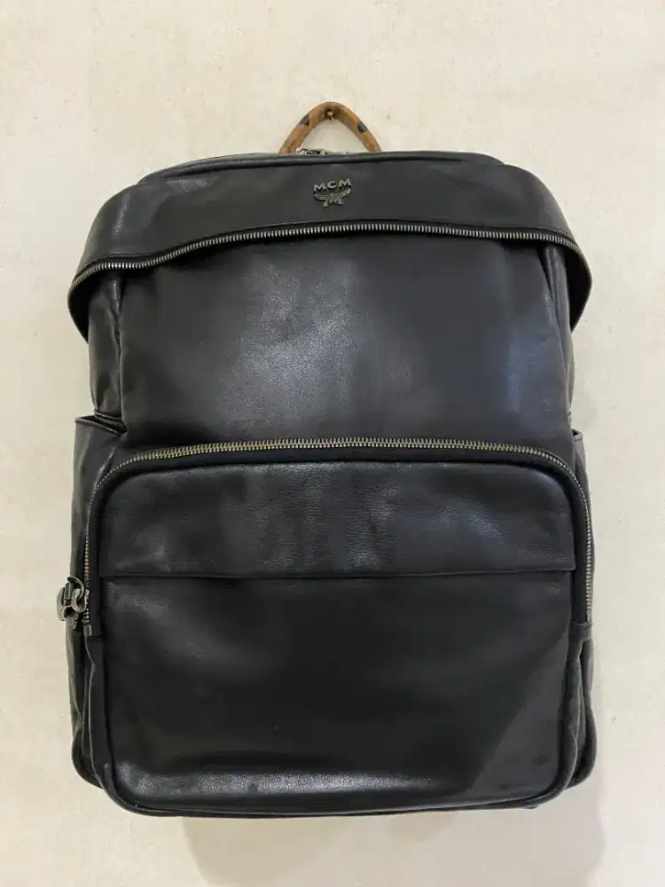 Backpack ransel kulit MCM black leather mewah keren net price