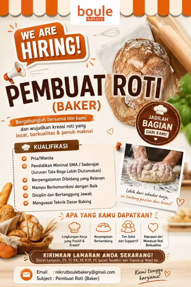 Lowongan kerja: Dicari BAKER untuk Kota Jambi