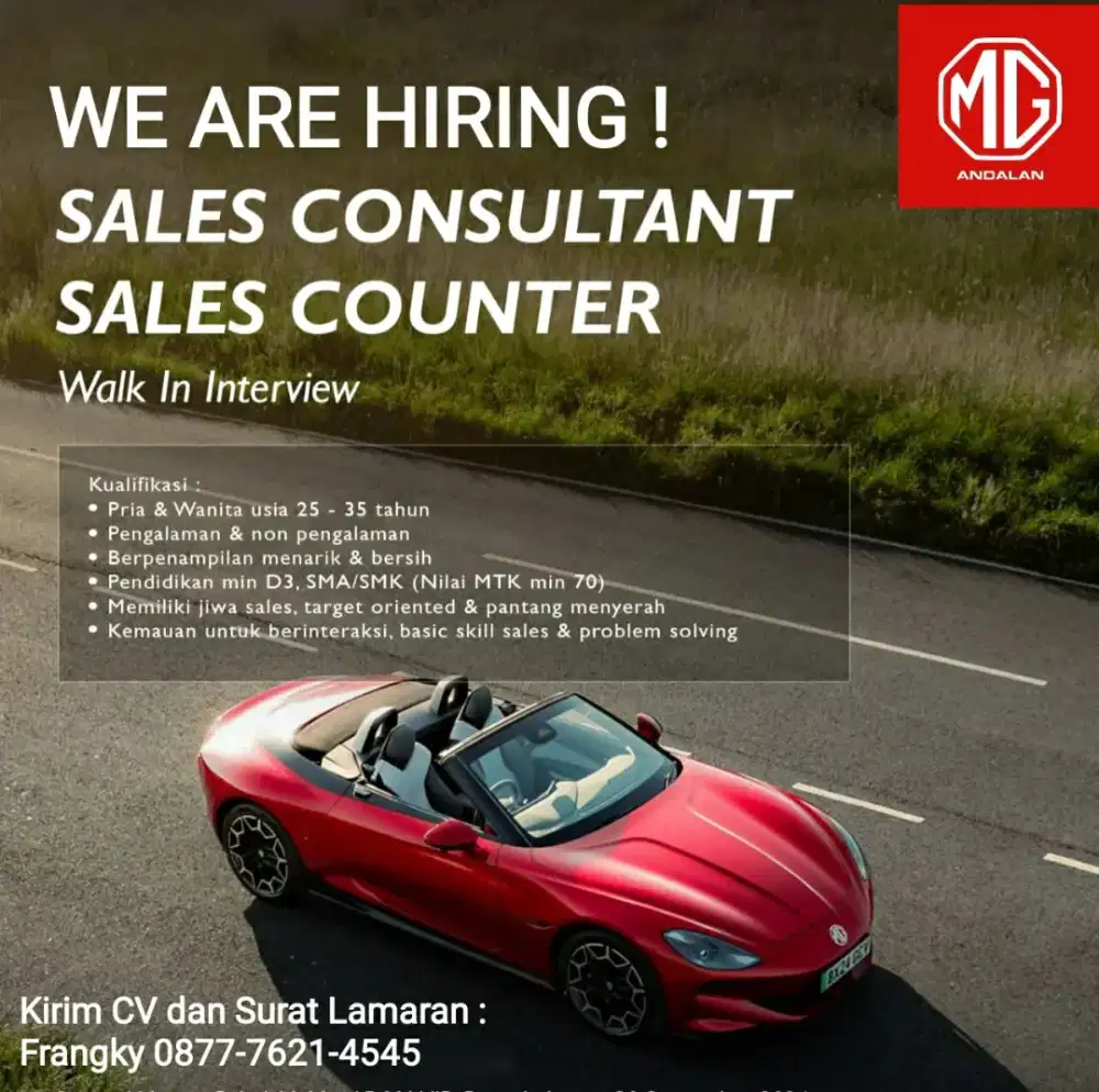 Lowongan Pekerjaan Sales & Marketing Mobil