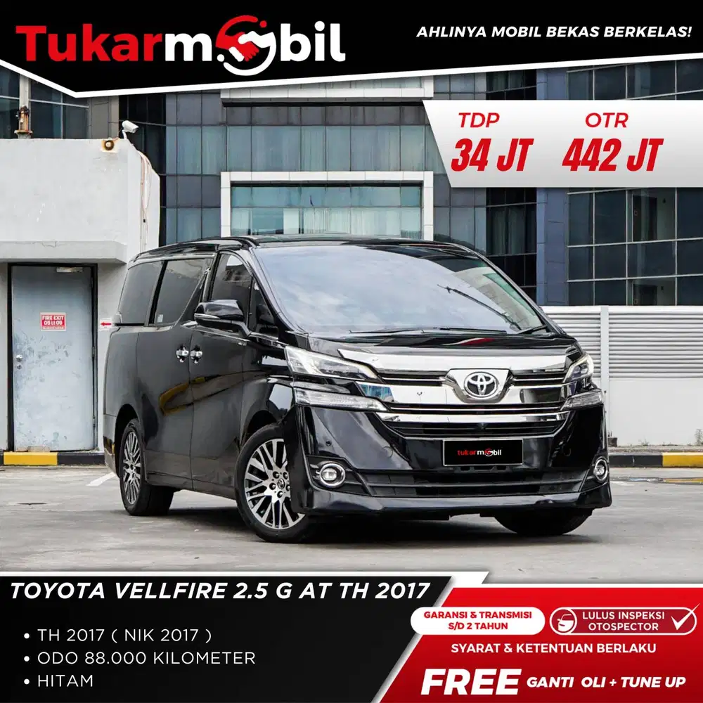 [BERGARANSI] TOYOTA VELLFIRE 2.5 G MATIC TAHUN 2017 HITAM GENAP
