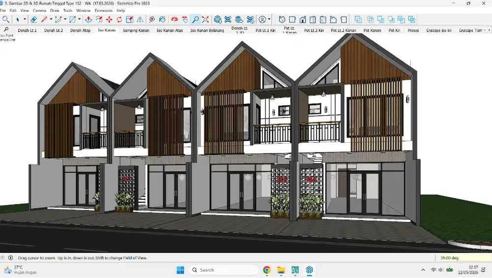 Dijual gambar 2D Autocad siap PBG dan 3D Sketchup Rumah Toko 2 lantai