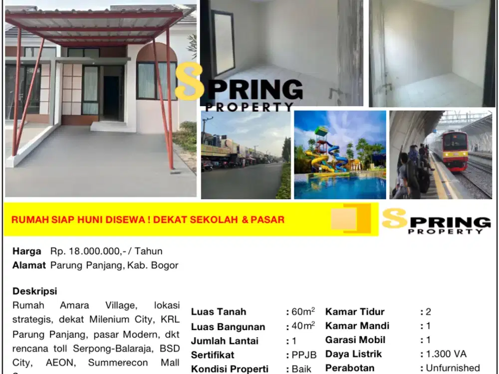 Rumah Murah Full Renovasi di Cluster Perumahan Amara Village Siap Huni Dekat Stasiun KRL & Akses Tol Legok Parung Panjang Bogor Legok KB