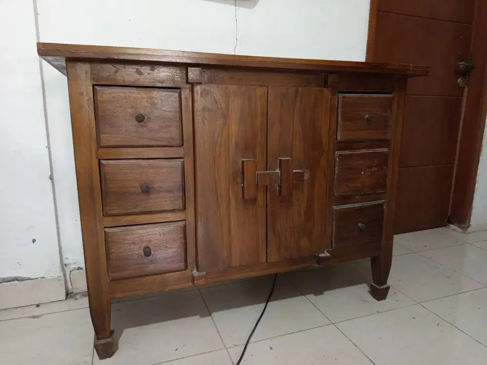Nakas Kayu Jati 6 Laci 1 Lemari