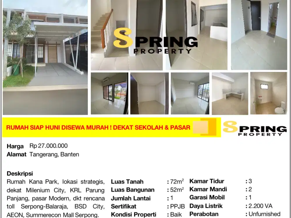 Rumah 2 Lantai Murah Full Renovasi di Cluster Perumahan Kana Park Siap Huni Dekat Stasiun KRL & Akses Tol Legok Parung Panjang Bogor Legok Tangerang K