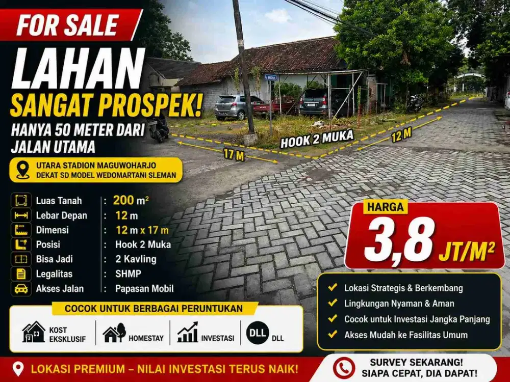 Tanah Hook 200m Lokasi Prospek 50m dari Jalan Utama Utara Stadion Maguwoharjo