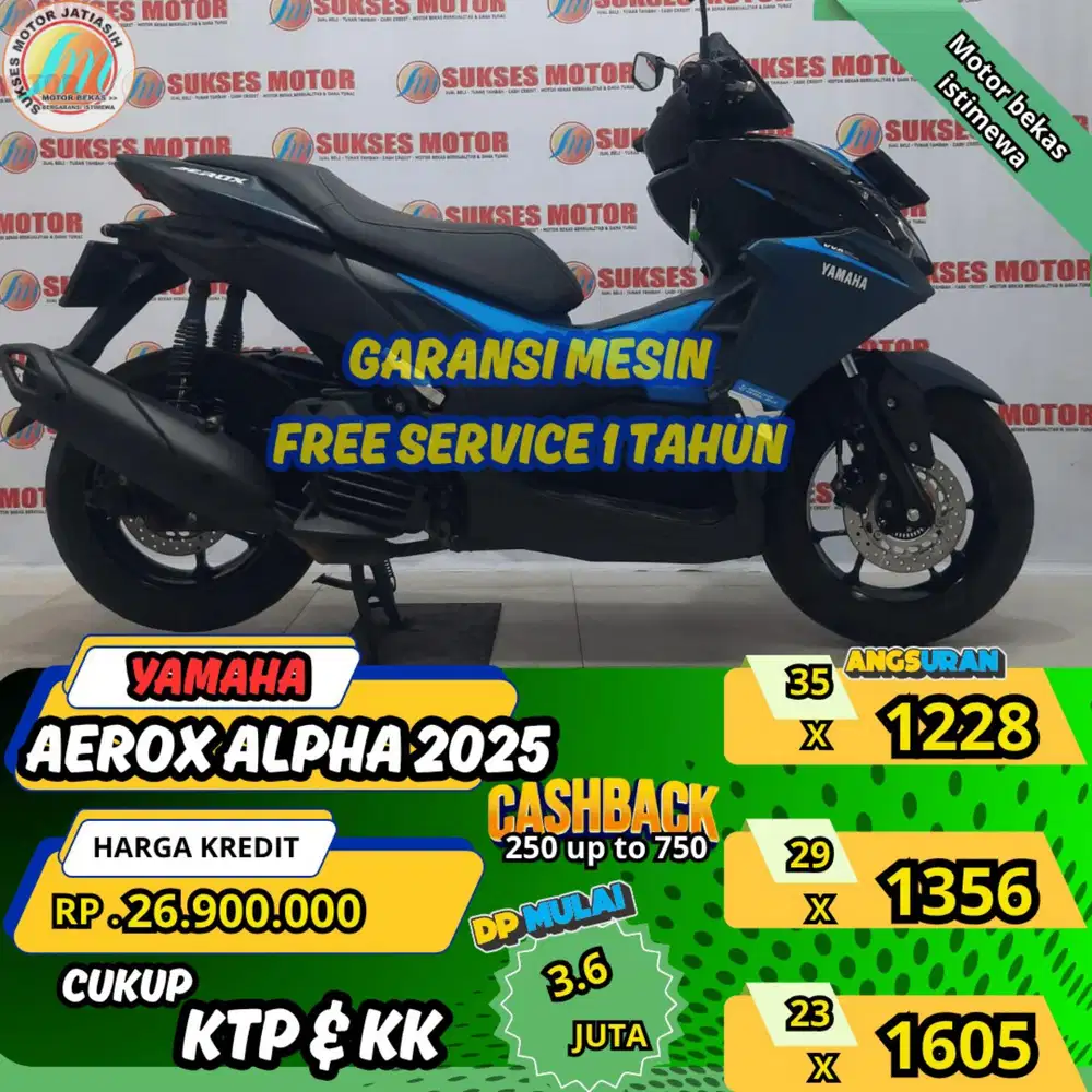 YAMAHA AEROX ALPHA 2025 DP&ANGSURAN TERMURAHSYRT KTP&KK(SUKSESMOTOR)