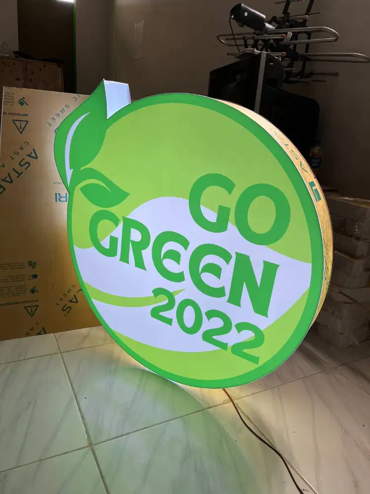 Neon Box Bulat Minimalis Elegan/ Papan Nama Toko