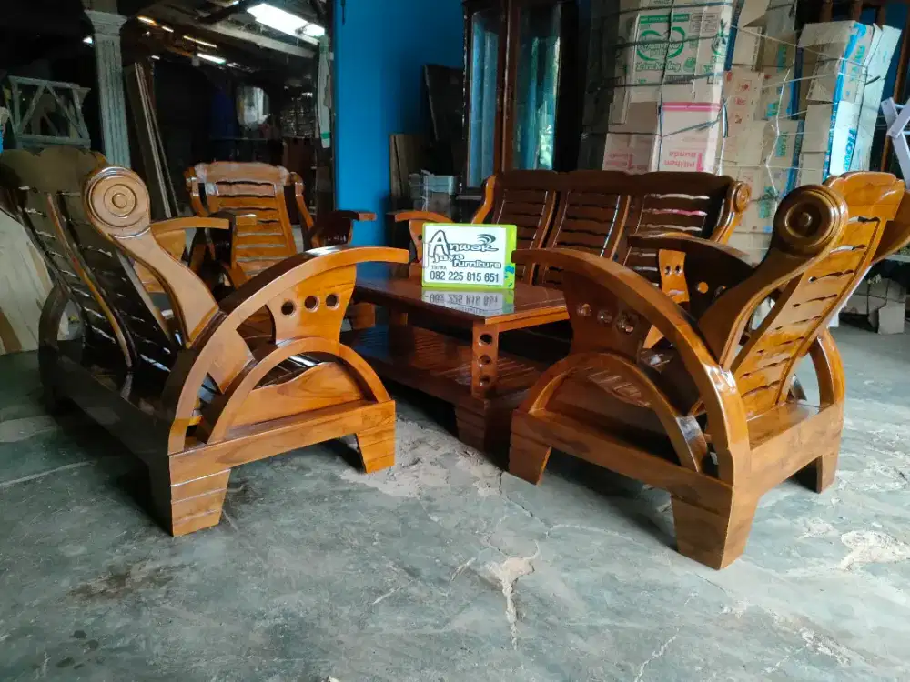 Kursi tamu minimalis becak full kayu jati