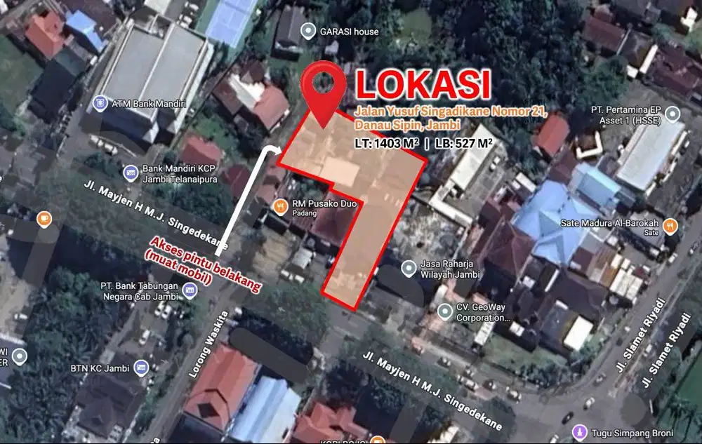 Rumah lokasi Kota Jambi - Luas 1403m² LB 527m²