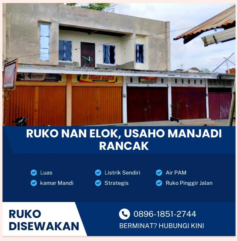 Disewakan Ruko 3 Pintu