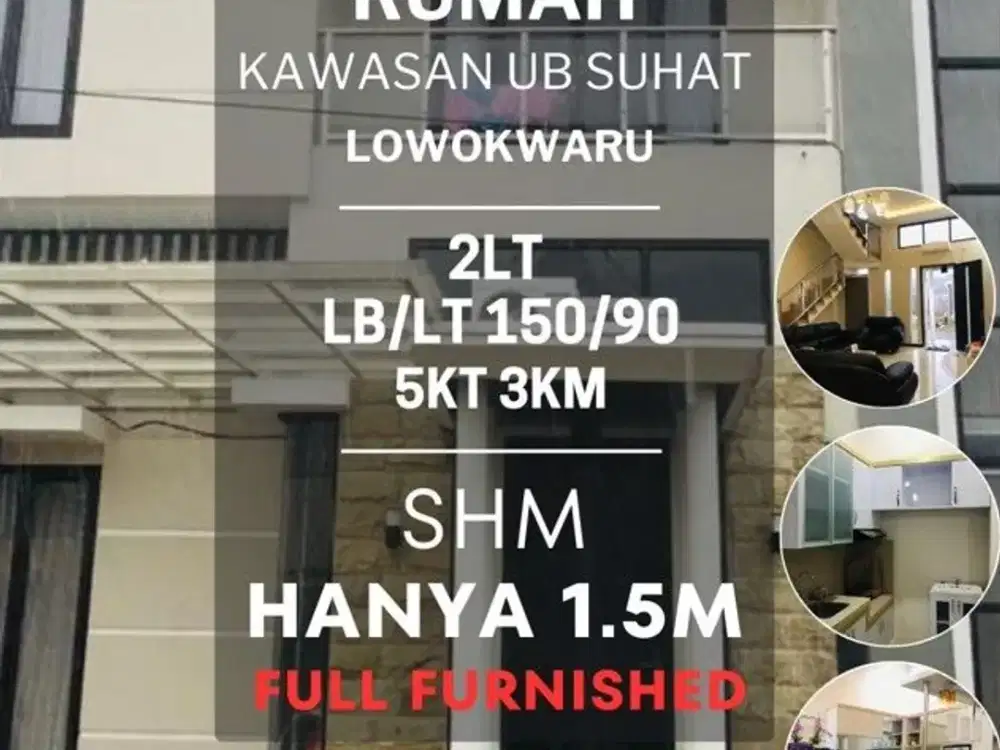 Rumah dijual di kawasan SUHAT borobudur UB 2lt 5KT Furnished St.Yusup sabillilah
