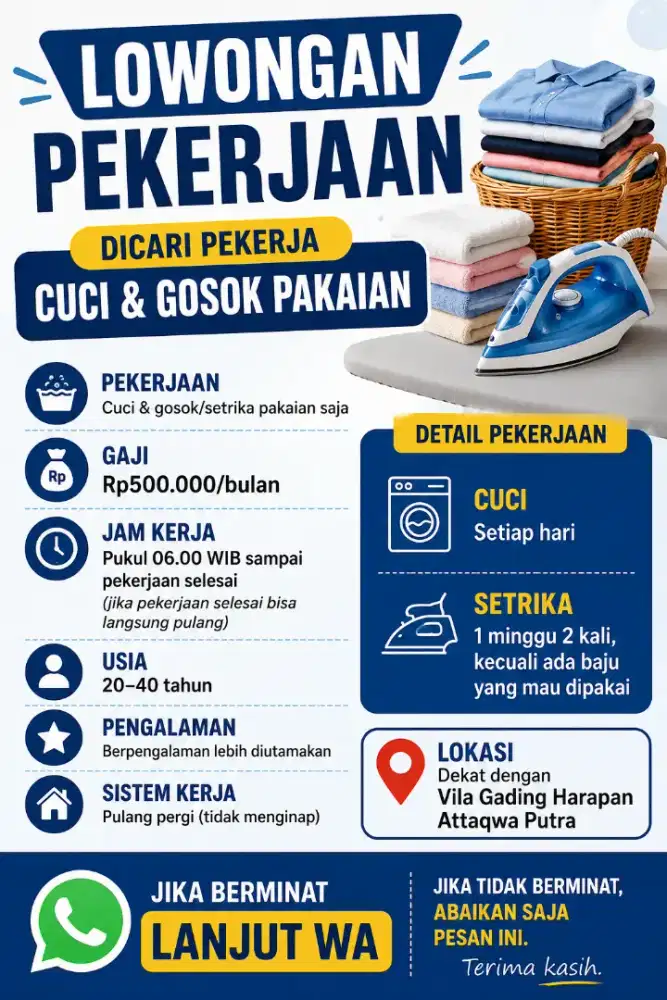 LOWONGAN KERJA CUCI DAN GOSOK