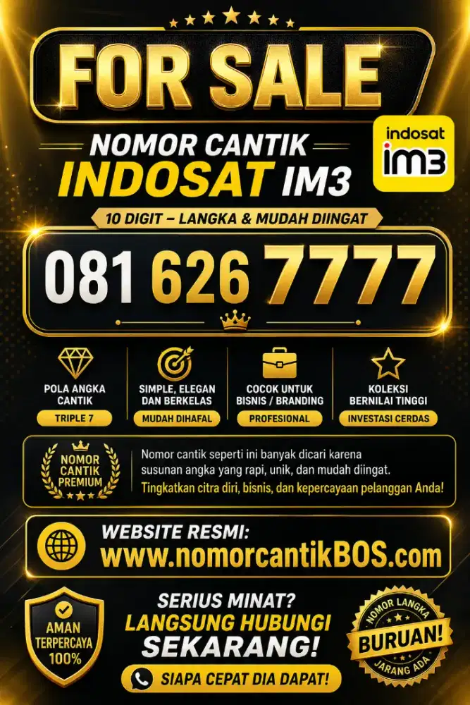 Nomor Cantik INDOSAT SUPER LANGKA 10 DIGIT KWARTET 7777