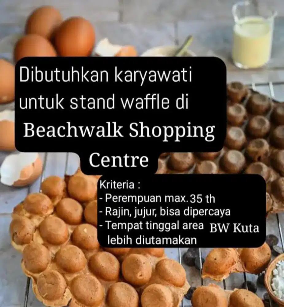 Dibutuhkan karyawati untuk stand kue di Beachwalk Kuta