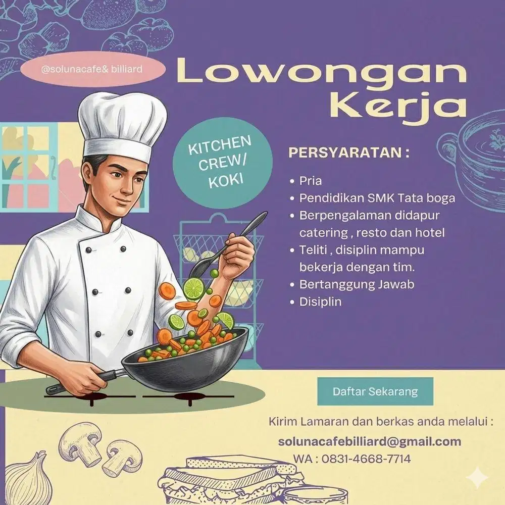 Lowongan kerja soluna cafe & billiard pakansari cibinong