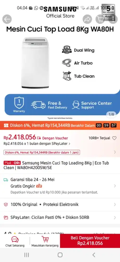 Mesin cuci samsung baru
