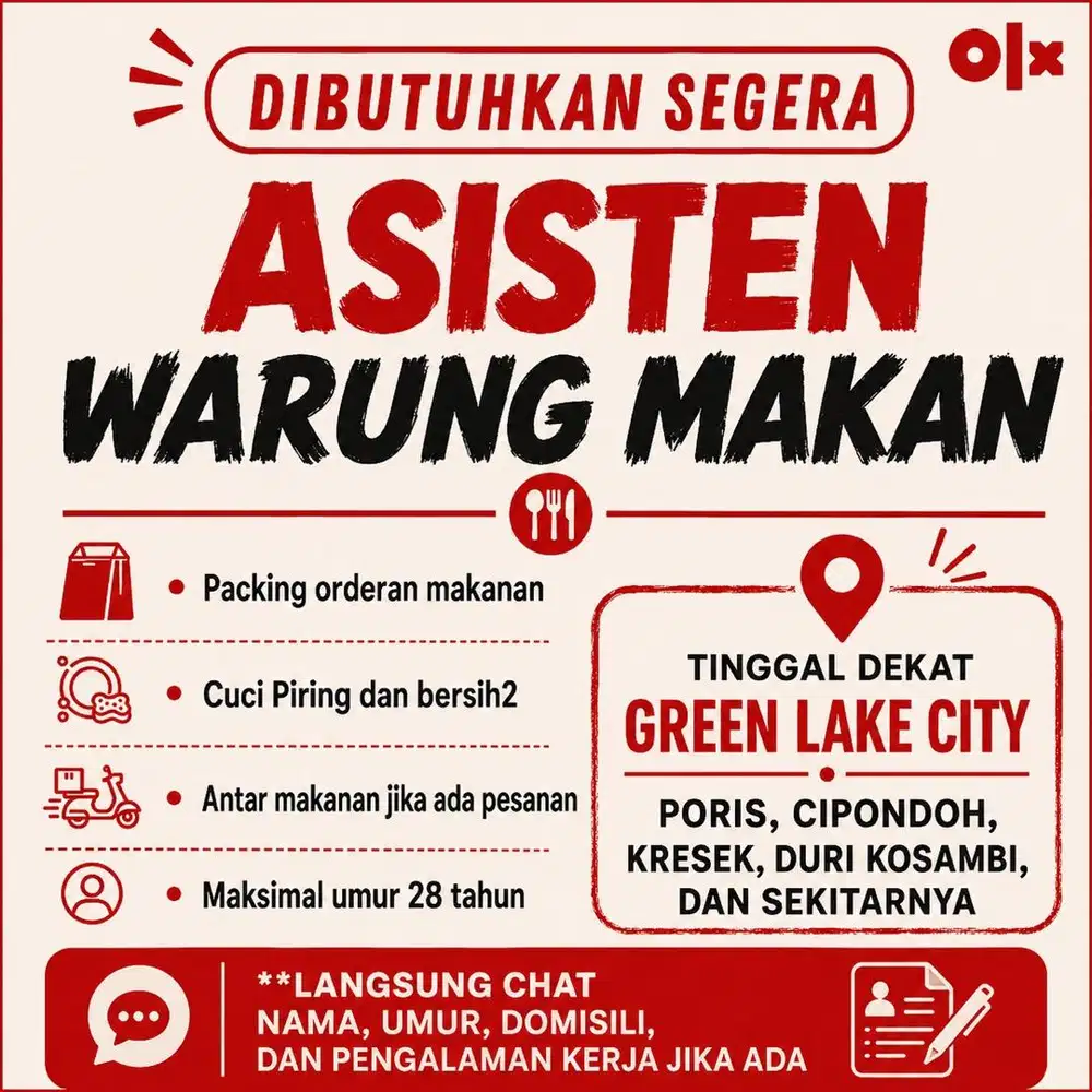 DIBUTUHKAN SEGERA - ASISTEN WARUNG MAKAN