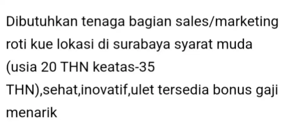 Tenaga sales marketing (pria wanita) usia 20-35 thn