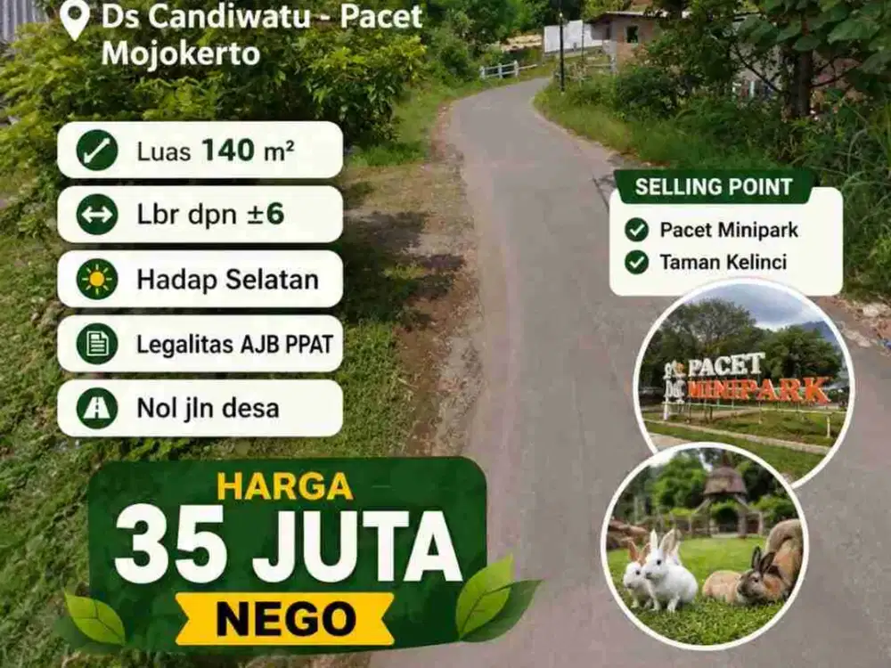 Tanah Pekarangan Murah siap Bangun di Ds Candiwatu, Pacet, Mojokerto