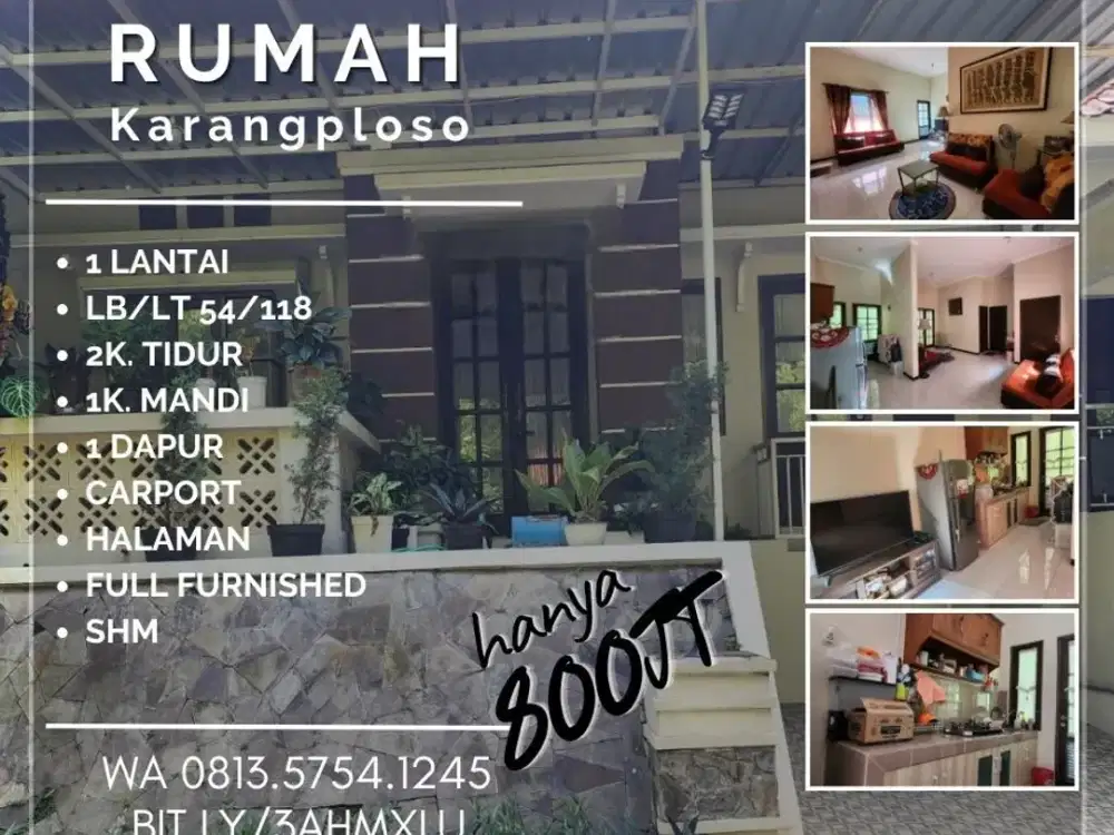 Rumah dijual Ngijo Ngenep karangploso hanya Lt118 furnished 800jt