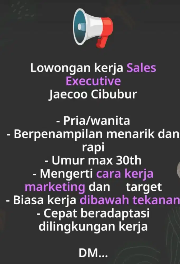 Open Loker Sales Jaecoo Cibubur